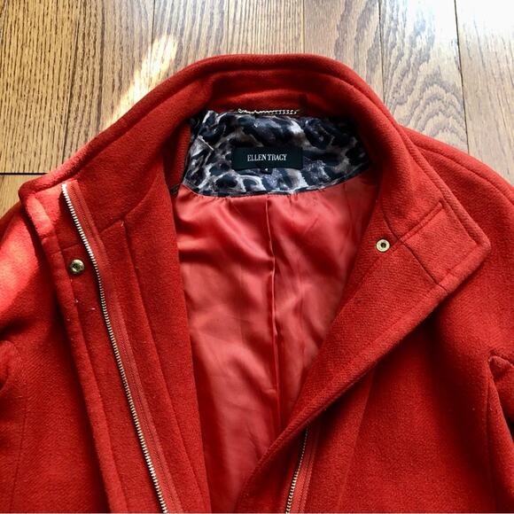 Ellen Tracy Wool Blend Stadium Coat Cherry Red Women’s Size 4 - Picture 4 of 10